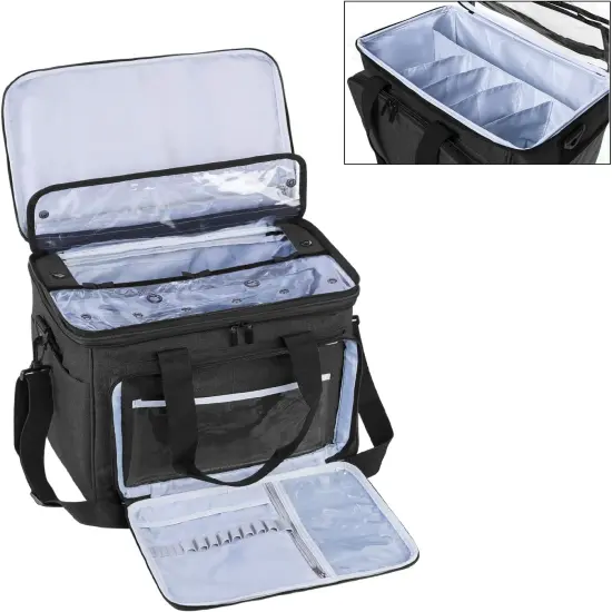 Knitting Bag Yarn Organizer with Cover & Divider &ndash; Black Tote for Crochet Hooks, Needles & Projects {5}