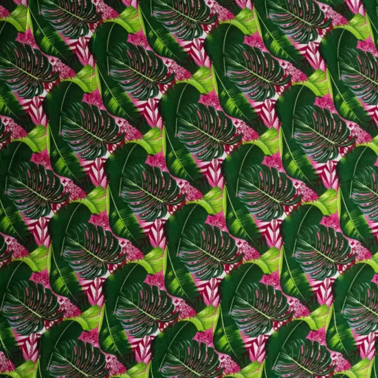 1 Yard Split & Banana Leaf with Traditional Tribal Design Rayon Poplin Fabric 44/45" Wide Green & Pink {3}