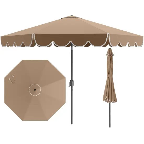 Costway 10 FT Patio Umbrella with Crank Tilt Adjustment Ruffles Vented Top 8 Ribs Beige/Brown/Gray/Blue/Red {8}