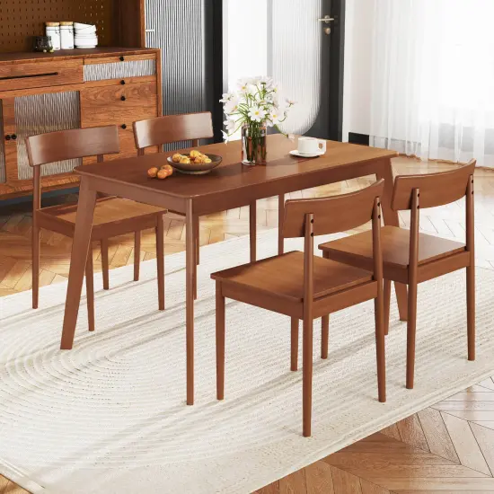 Costway 5 PCS Dining Table Set Rectangular Kitchen Table & 4 Chairs with Rubber Wood Frame {4}