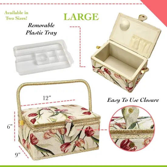 Floral Sewing Basket &ndash; Large Storage Box with Tray, Pin Cushion & Pocket {3}