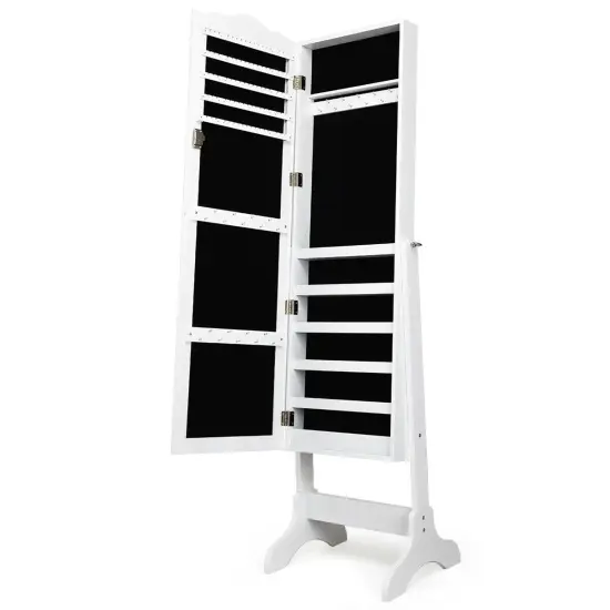 Costway Mirrored Jewelry Cabinet Organizer Storage Box White {6}