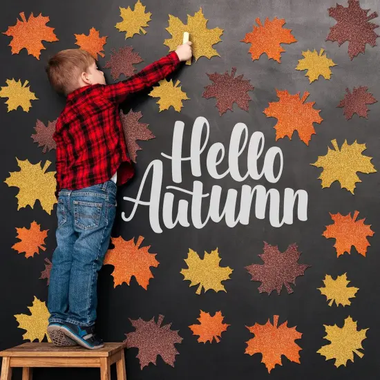 45Pcs Fall Glitter Maple Leaf - Assorted,yellow {3}