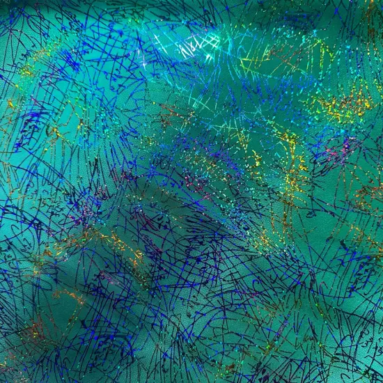 1 Yard Hologram Multi Dancing Splash Polyester Spandex Fabric 56/57 Inch Width Royal 0range {7}