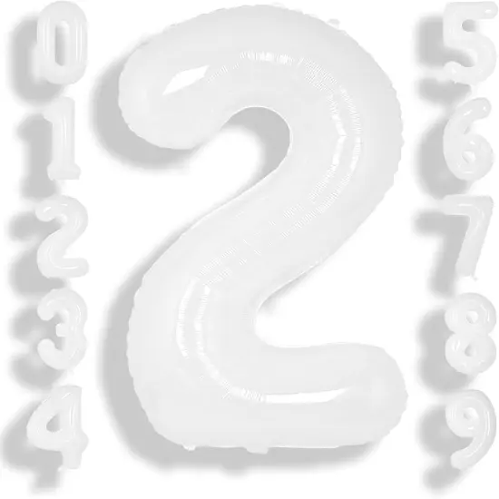 40 Inch White Large 2 Balloon Number Big Foil Helium- White {1}
