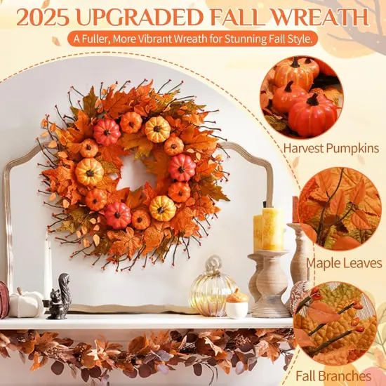 Pumpkins Maple Leaves Fall Wreaths {2}