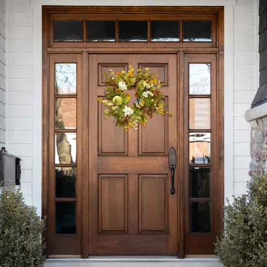 Northlight Pumpkins and Berries Artificial Fall Harvest Twig Wreath - 24" Green {4}