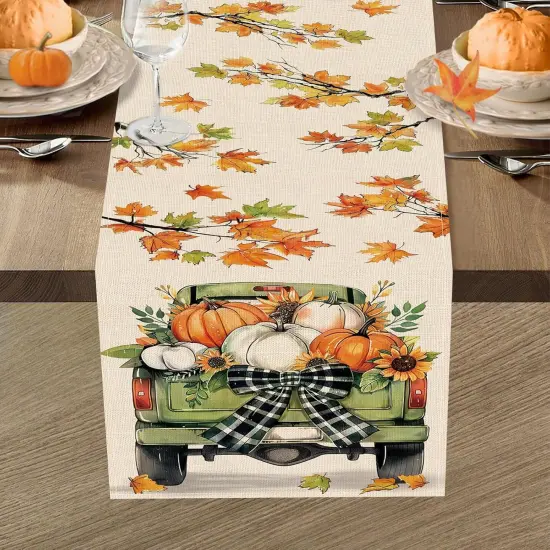 Fall Green Truck Pumpkin Dining Table Runner {4}