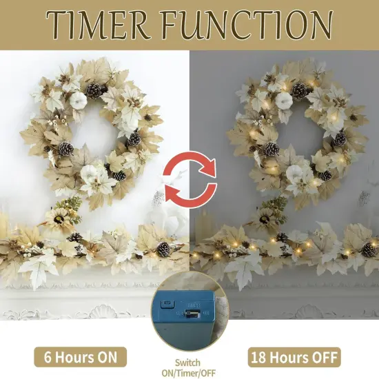 Fall Wreath with Lights 22 Inch {3}