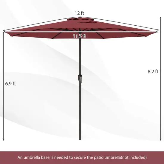 Costway 12 FT Patio Umbrella Outdoor Market Umbrella with Crank Handle 8 Sturdy Ribs Coffee/Beige/Red/Navy/Gray {3}