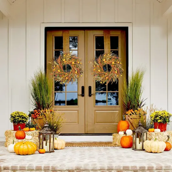 Fall Harvest Gold Wheat Ears Fall Wreath {3}