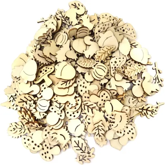 200PCS Unfinished Squirrel Hedgehog Leaf Mushroom Shape Wood Slices {1}