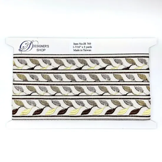 Designer&rsquo;s Shop JR 769 Autumn Leaf Vine Jacquard Trim &ndash; 1-7/16&rdquo; x 5 Yards &ndash; Earth Tone Woven Border {4}