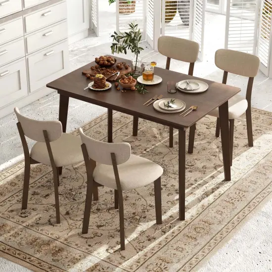 Costway 5-Piece Dining Table Set for 4 Farmhouse Wooden Table & 4 Upholstered Chairs {4}