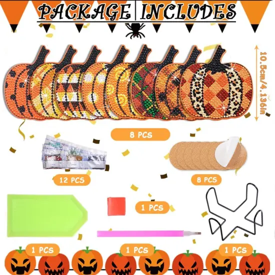 8Pcs Diamond Painting Coasters Kit with Holder Cork Base {2}