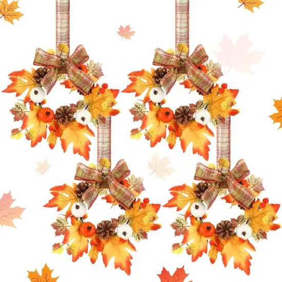 4 Pieces 9" Mini Fall Wreath - Maple Style {1}