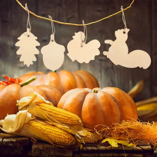 60 Pieces Fall Thanksgiving Unfinished Wooden Ornaments {4}
