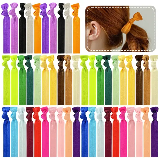 Wrapables No Crease Ouchless Elastic Ribbon Hair Ties Ponytail Holders (Set of 50), Multicolor {1}