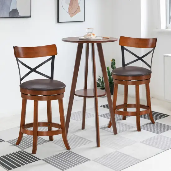Costway Set of 2 Bar Stools Swivel 25'' Dining Bar Chairs with Rubber Wood Legs {2}