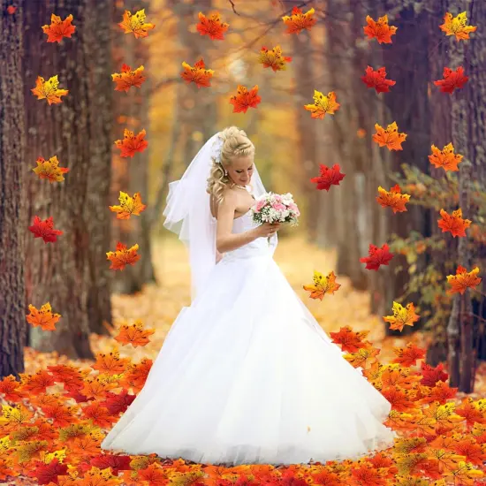 1200PCS Multicolored Fall Artificial Maple Leaves {4}