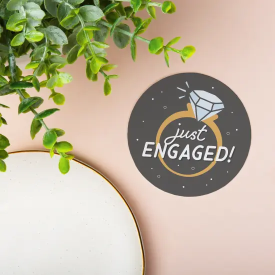 Big Dot of Happiness 25 Ct Just Engaged Drink Coasters, 4-Inch Disposable Round Paper Coasters for Engagement Party, Table Decor for Bar Drinks {3}