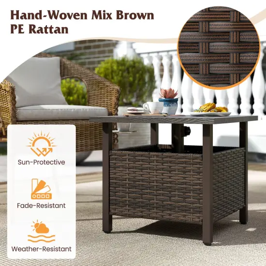 Costway Outdoor Side Table with 1.93" Umbrella Hole Zinc-iron Alloy Tabletop for Poolside {6}