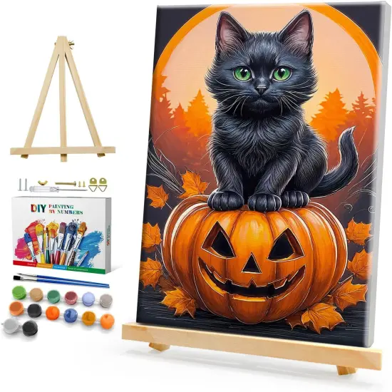Halloween Paint by Numbers Kit - Black Cat - 8x12 Inch {1}