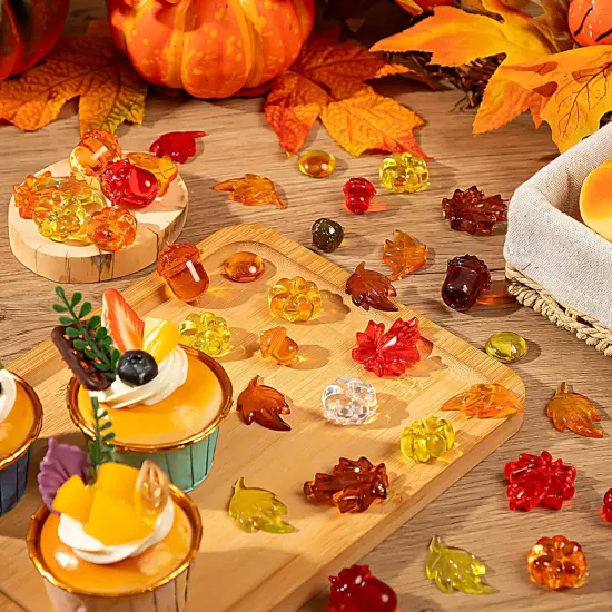 120Pcs Mini Acrylic Pumpkins Leaves Acorns Gems Table Centerpieces {4}