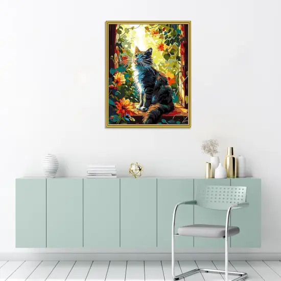 Window Cat Paint by Numbers Kit - 16x20 Inch {3}