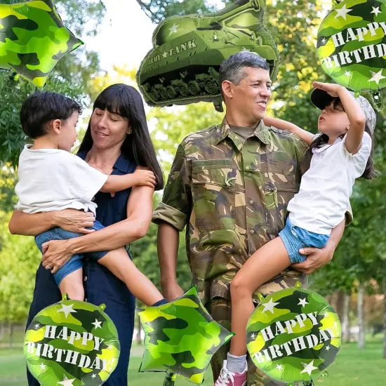 10Pcs Army Tanks Camouflage Party Balloons Army Tank Foil Balloons {4}