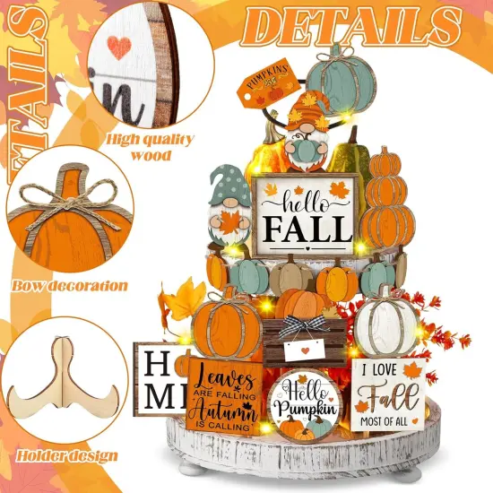 21 Pcs Fall Tiered Tray Decoration Set Thanksgiving Table Sign {5}