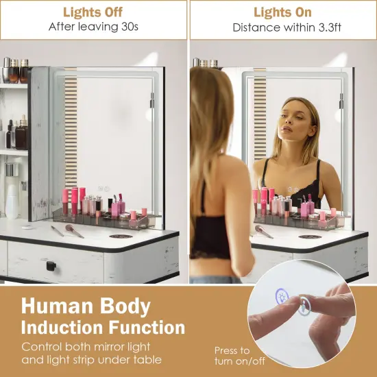 Costway Vanity Set with Dimmable Lighted Mirror 3 Lighting Modes {6}
