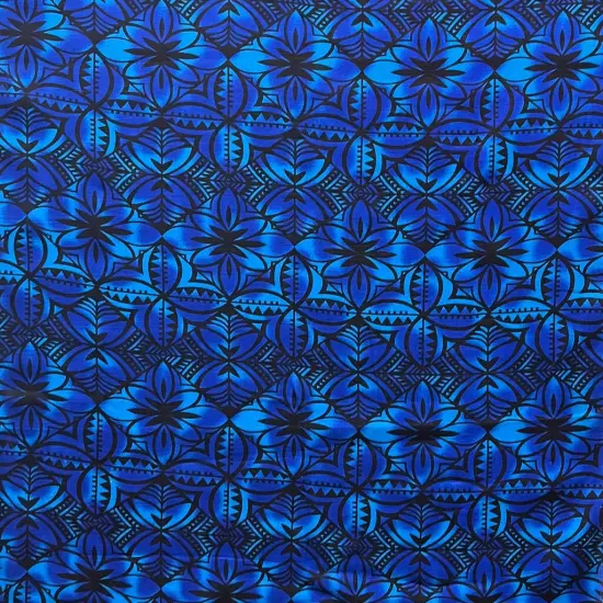 1 Yard Traditional Polynesian Geometric Design Light Barkcloth Fabric 100% Cotton, 45 Inches Width Teal Blue & Black {3}