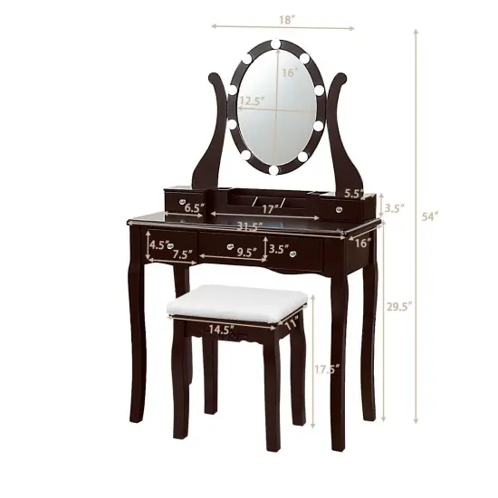 Costway Vanity Table Set w/10 Light Bulbs and Touch Switch Makeup Dressing Table {10}