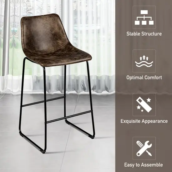Costway Set of 2 Bar Stool Faux Suede Upholstered Kitchen Dining Chair w/Metal Legs Grey\Brown {5}