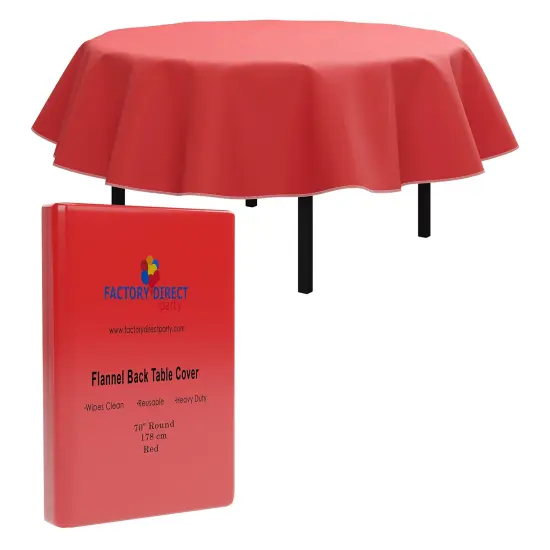 Exquisite Vinyl Tablecloth &ndash; 70" Round &ndash; Pack of 1 &ndash; Round Plastic Table Cover with Flannel Backing &ndash; Reusable & Waterproof Tablecloth for Parties and Events Red {1}