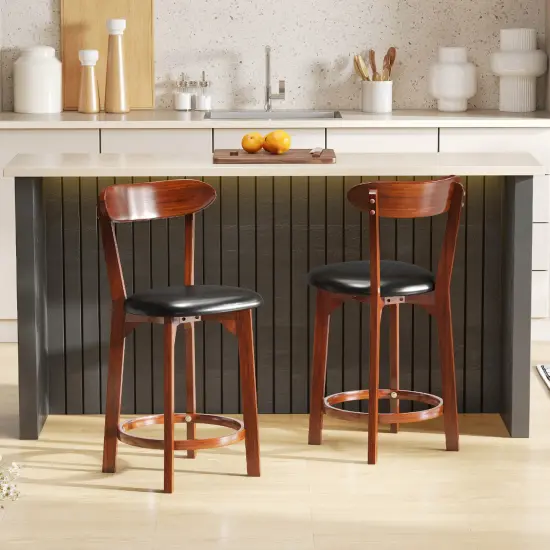 Costway 23.5" Bar Stool Set of 2/4 with Curved Backrest & Footrest Counter Height Stools {5}