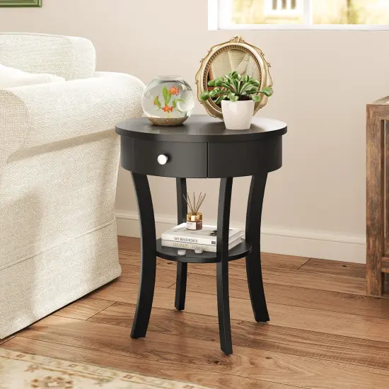 Costway 2-tier Side End Sofa Table Round Nightstand for Bedroom Living Room White/Espresso/Black {9}