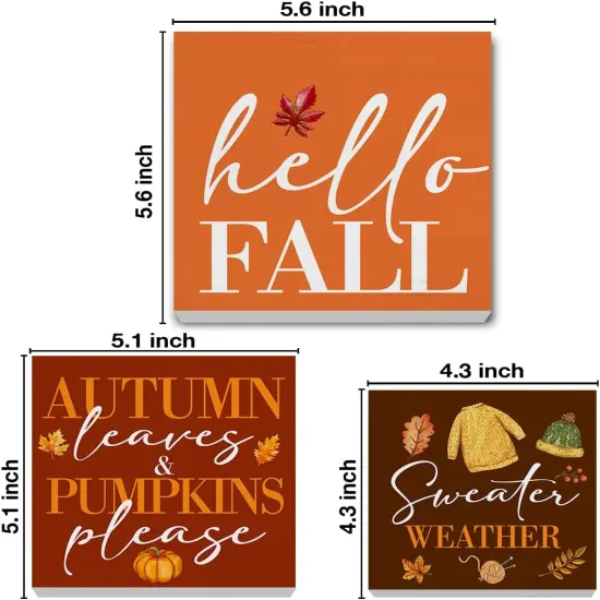 3 Pieces Fall Wood Signs Decor Autumn Wood Block Signs {2}