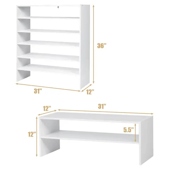 Costway 3 PCS Stackable Shoe Rack 31-Inch Horizontal Organizer 2-tier StorageShelf WhiteBrown {3}