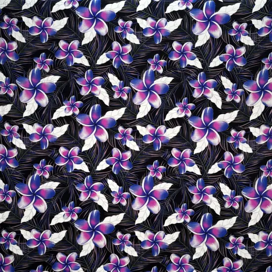 1 Yard Plumeria & Tropical Leaves Print Rayon Poplin Fabric 36in L x 45in W Light Pink/Lilac {4}
