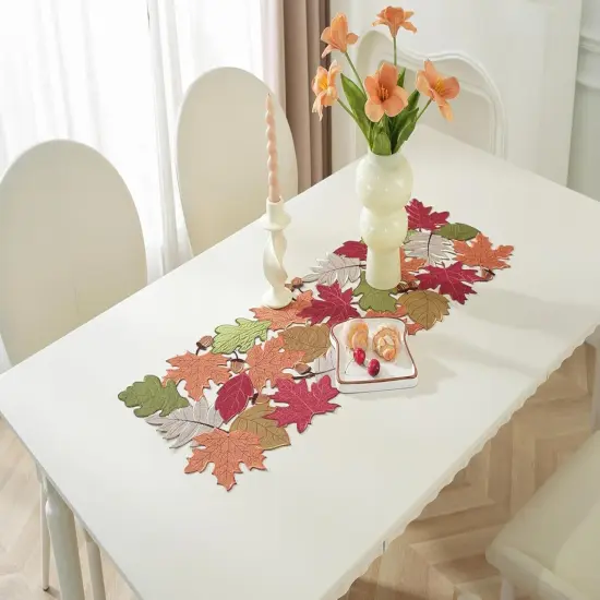 Embroidered Maple Leaf Fall Table Runner {5}
