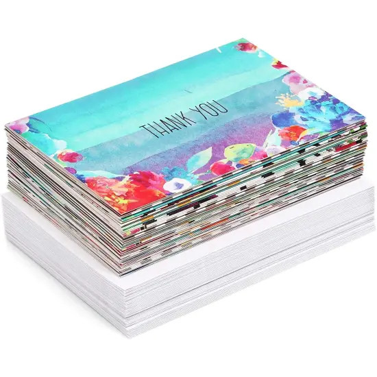 Blank Thank You Cards and Envelopes, Cute Watercolor Greeting Cards (4 x 6 In, 48 Pack) Multicolor {6}