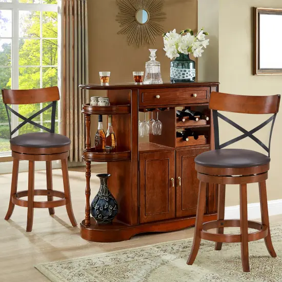 Costway Set of 2 Bar Stools Swivel 25'' Dining Bar Chairs with Rubber Wood Legs {3}