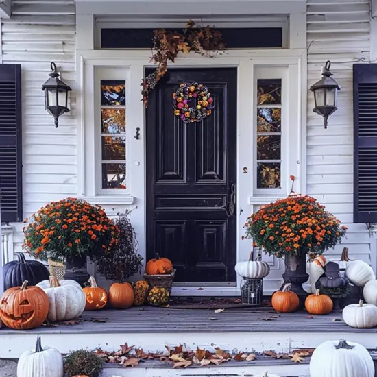 12 Inch Halloween Pre-Lit Pumpkin Ball Wreath {4}