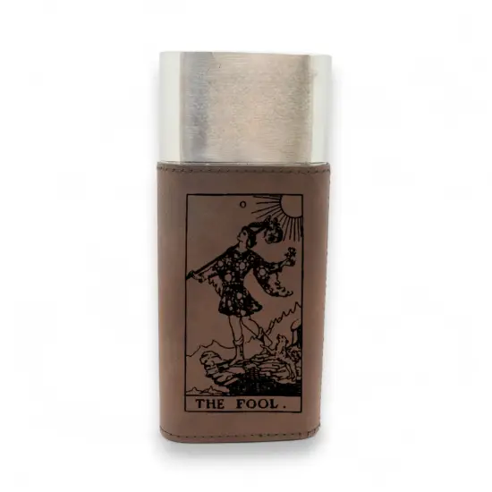 Cigar Case with Cutter - The Fool Tarot Card - Leather Black/Silver {2}