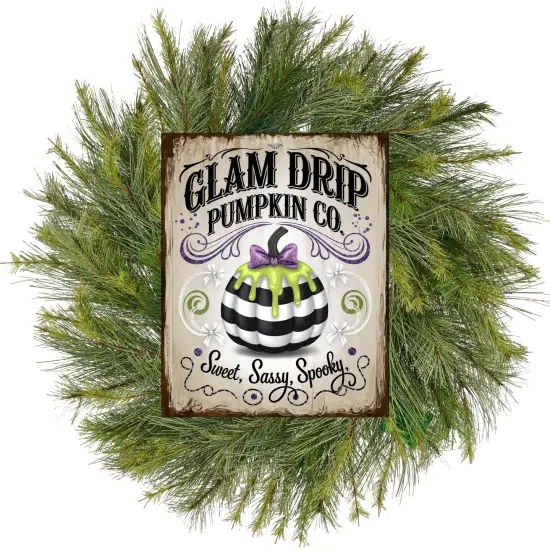 Glam Drip Pumpkin Halloween Sign {3}