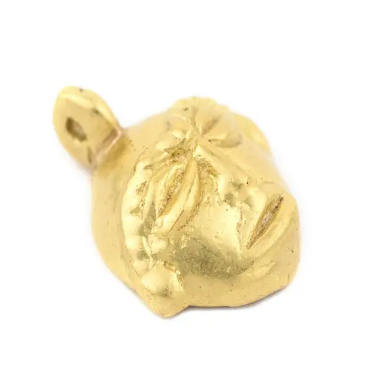 The Bead Chest Round African Bright Brass Mask Pendant 21x27mm Ghana Handmade {3}