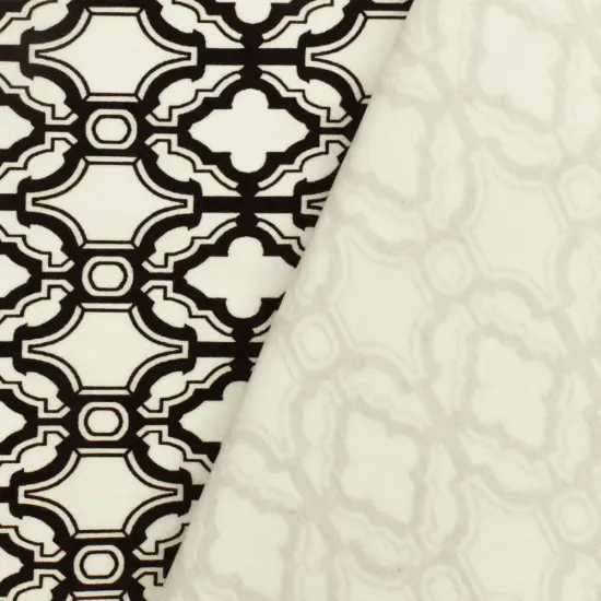 Ivory-Black Fancy Quatrefoil Printed Stretch Twill Woven Fabric By the Yard {4}