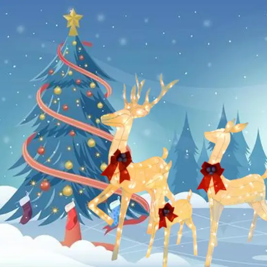 Beautifully Illuminated Outdoor Reindeer Family Set with Festive Holiday Lights Height 60"x 48" x 32" {4}